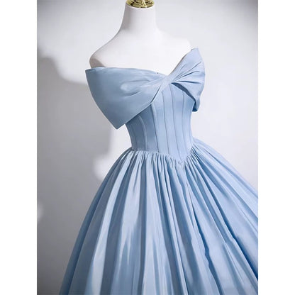 Cute Ball Gown Off The Shoulder Blue Satin Sweet 16 Dresses Quinceanera Dress N2045
