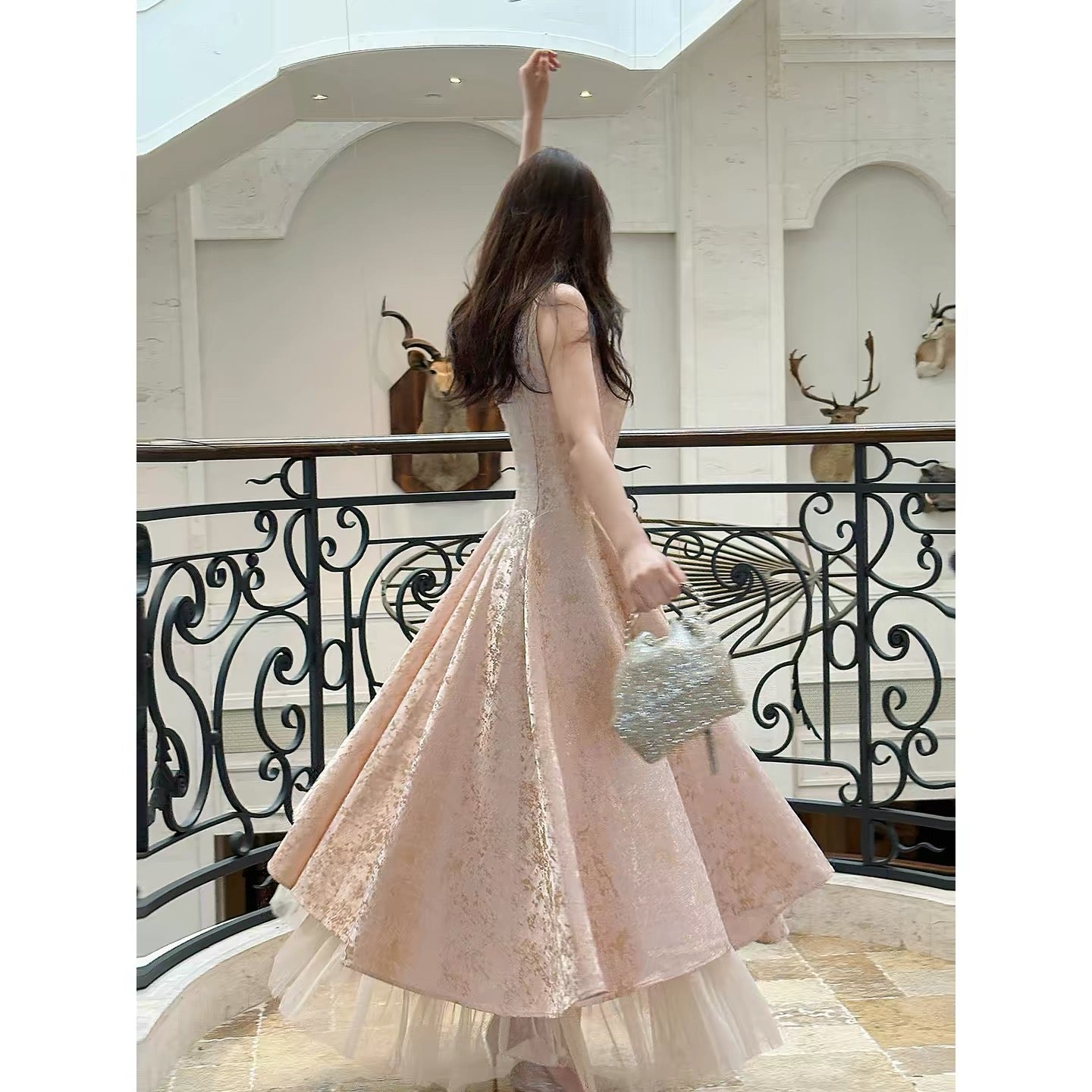 Simple A Line Scoop Neck Pink Satin Ankle Length Long Party Gowns Prom Dresses N2048