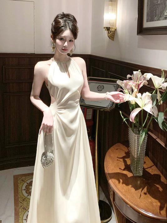Classic A Line Scoop Ivory Chiffon Inspiration Long Wedding Party Guest Dresses N2049