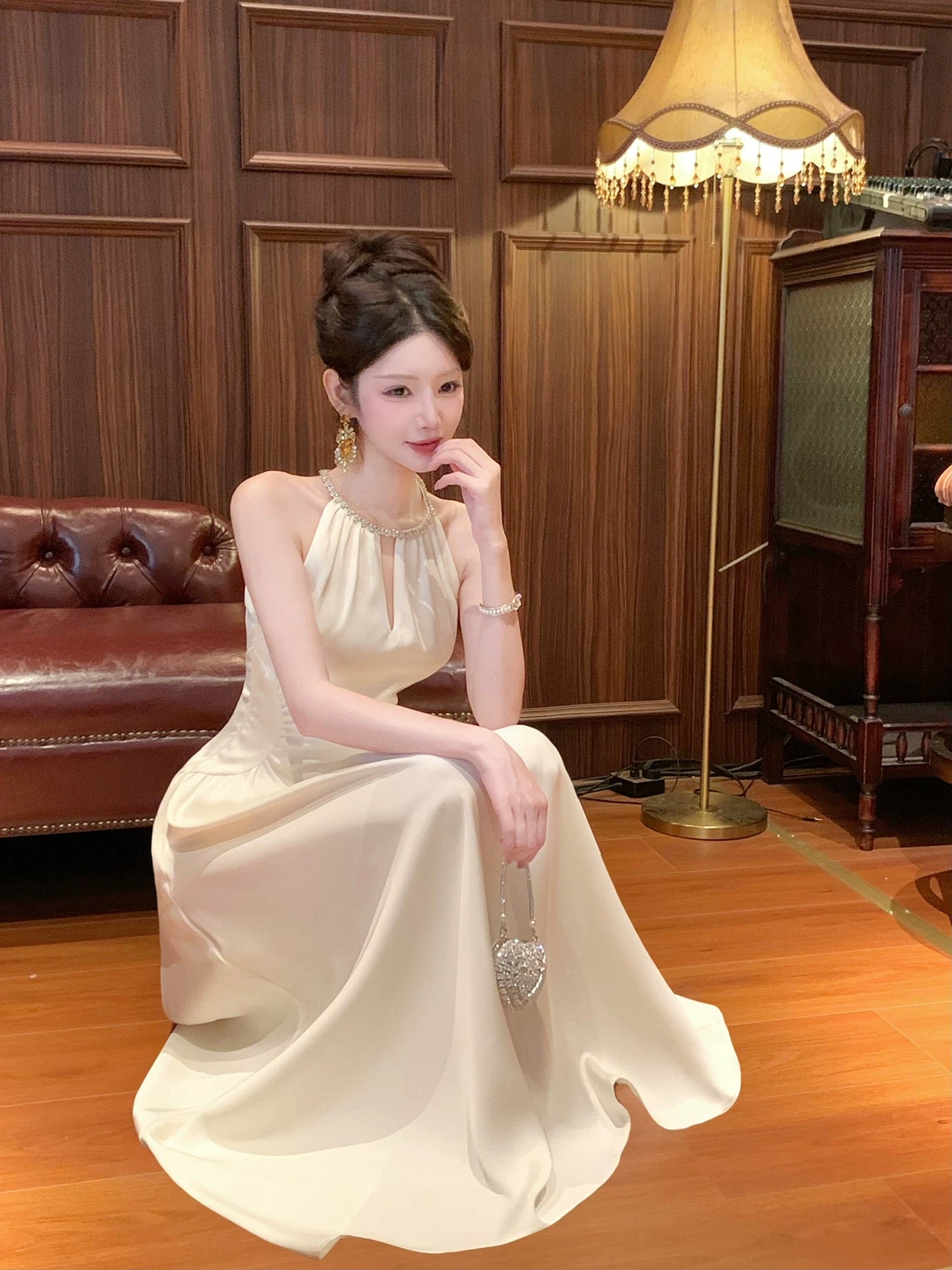Classic A Line Scoop Ivory Chiffon Inspiration Long Wedding Party Guest Dresses N2049