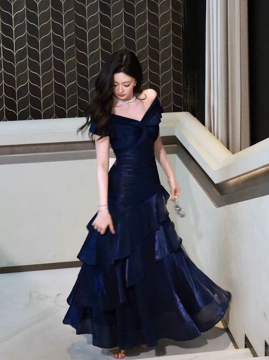 Classy Mermaid Off The Shoulder Royal Blue With Short Sleeves Long Party Gowns Prom Dresses N2050