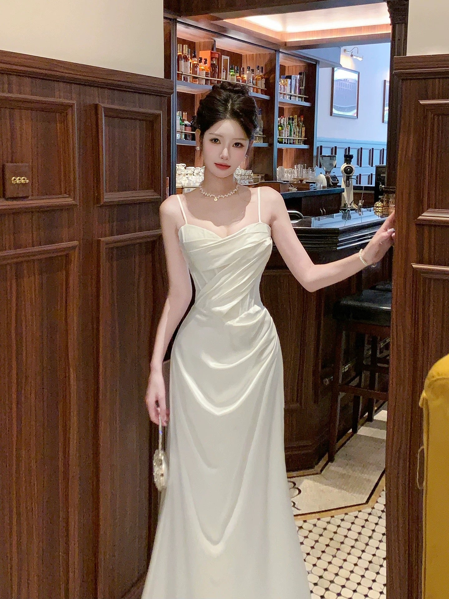 Simple Mermaid Spaghetti Straps Satin Ankle Length Long Party Gowns Prom Dresses N2054