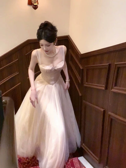 Princess A Line Sweetheart With Straps Tulle Inspiration Long Wedding Party Guest Dresses N2055