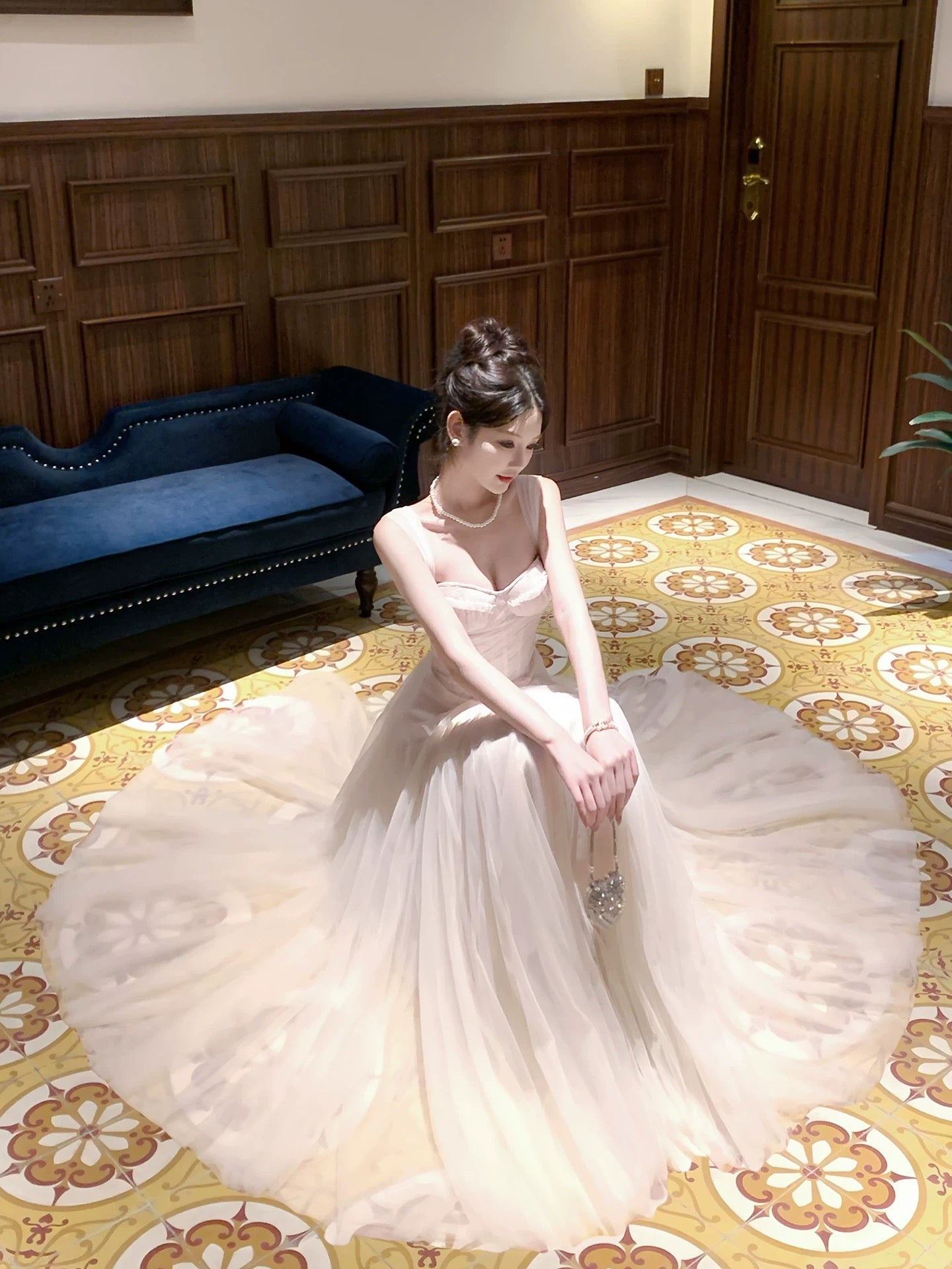 Princess A Line Sweetheart With Straps Tulle Inspiration Long Wedding Party Guest Dresses N2055