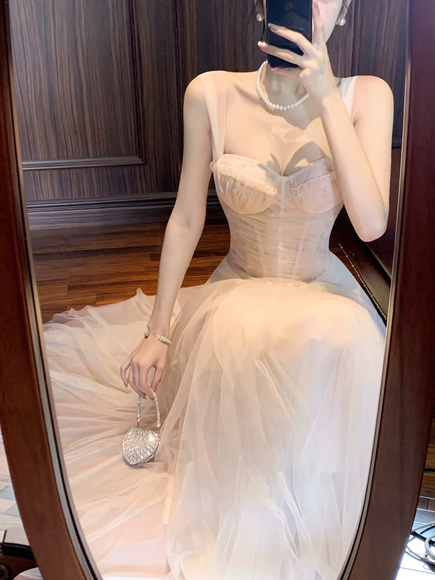 Princess A Line Sweetheart With Straps Tulle Inspiration Long Wedding Party Guest Dresses N2055