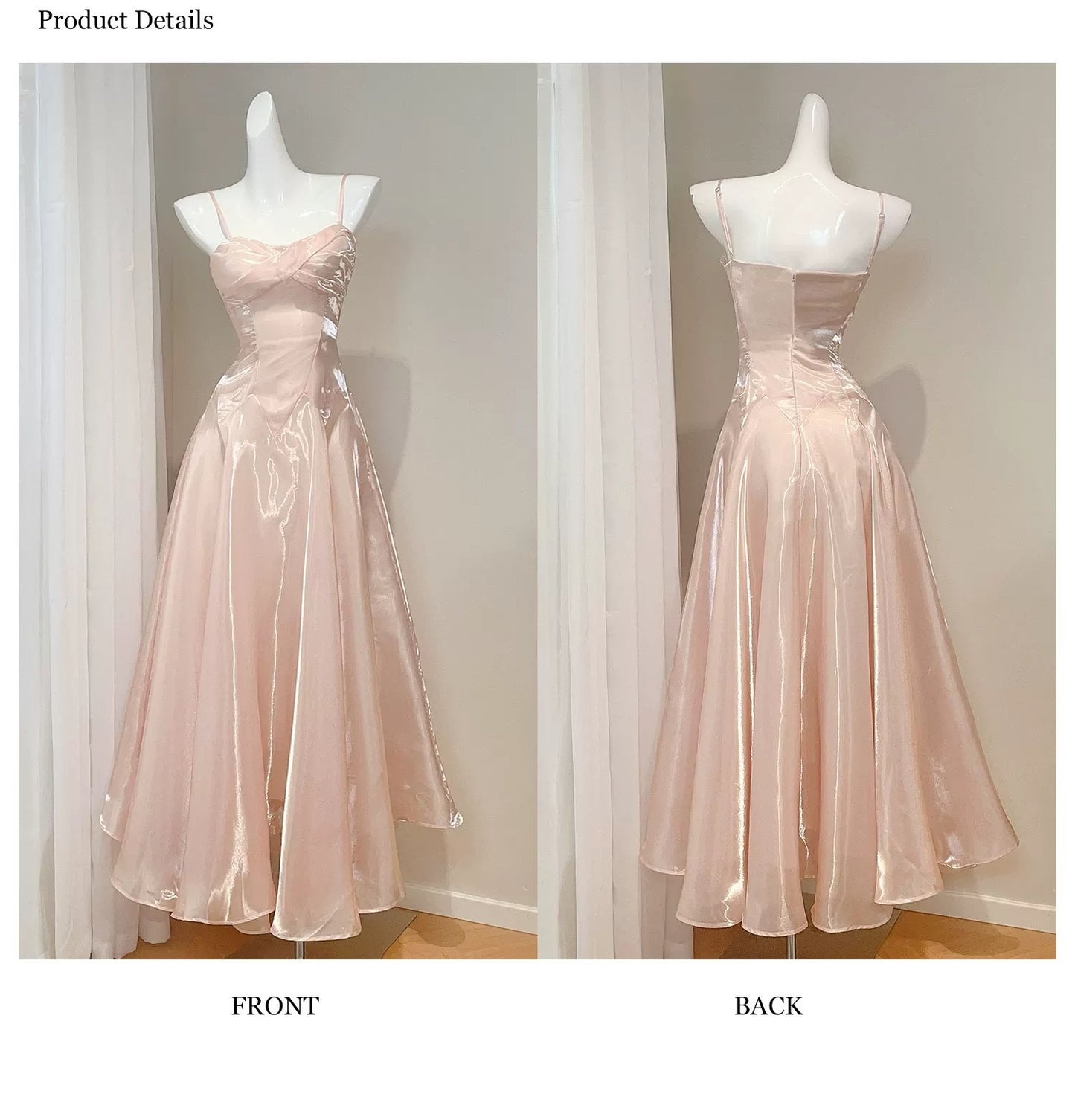 Simple A Line Spaghetti Straps Pink Satin Inspiration Long Wedding Party Guest Dresses N2059