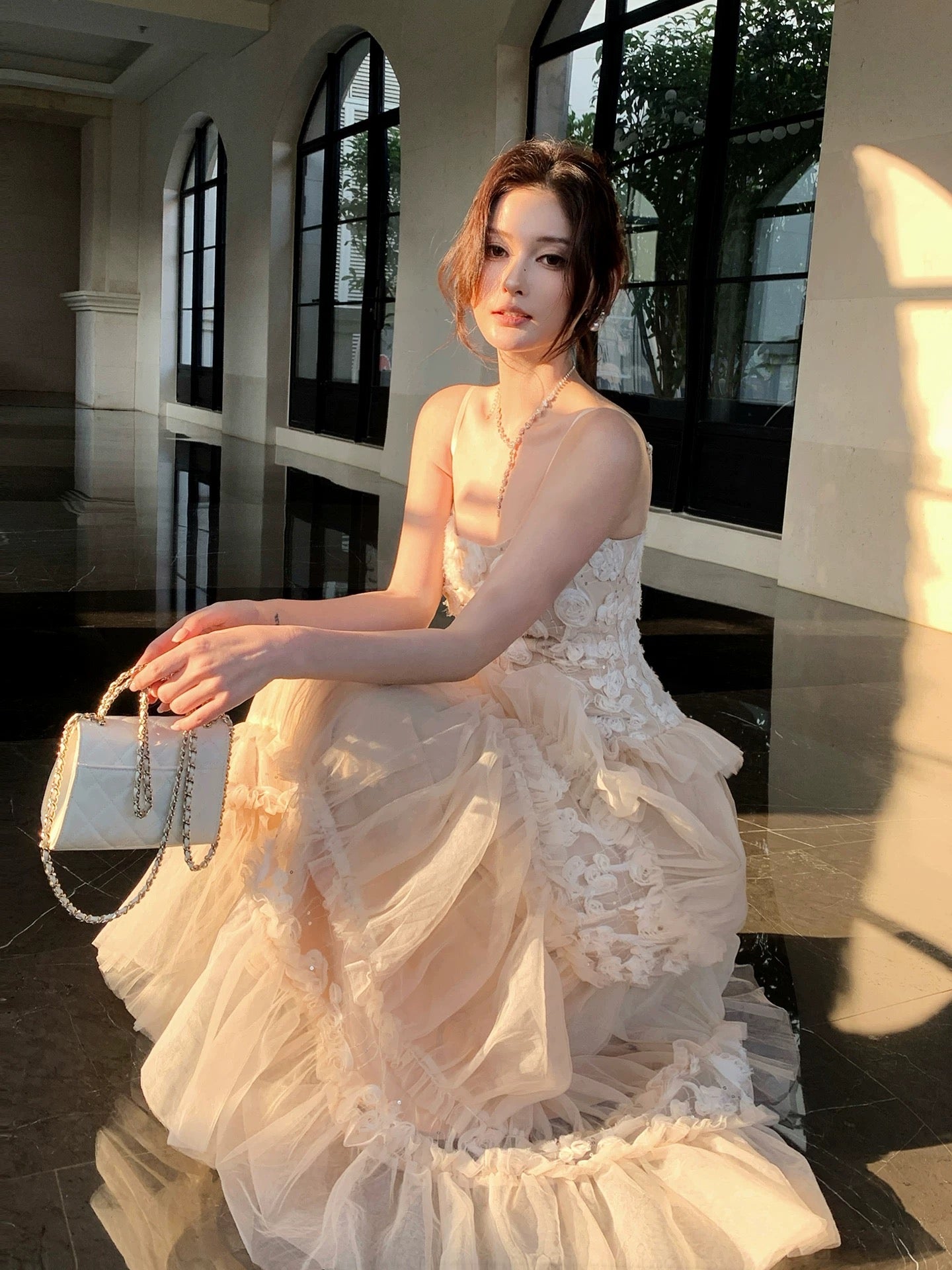 French Style A Line Spaghetti Straps Tulle Inspiration Long Wedding Party Guest Dresses N2060