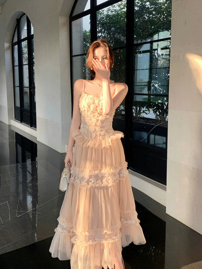 French Style A Line Spaghetti Straps Tulle Inspiration Long Wedding Party Guest Dresses N2060