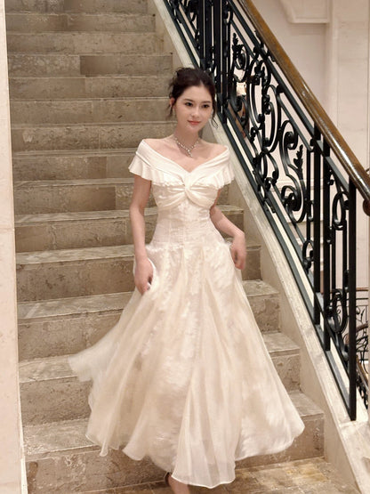 French Style Mermaid Off The Shoulder Lace White Inspiration Long Prom Wedding Guest Dresses N2062