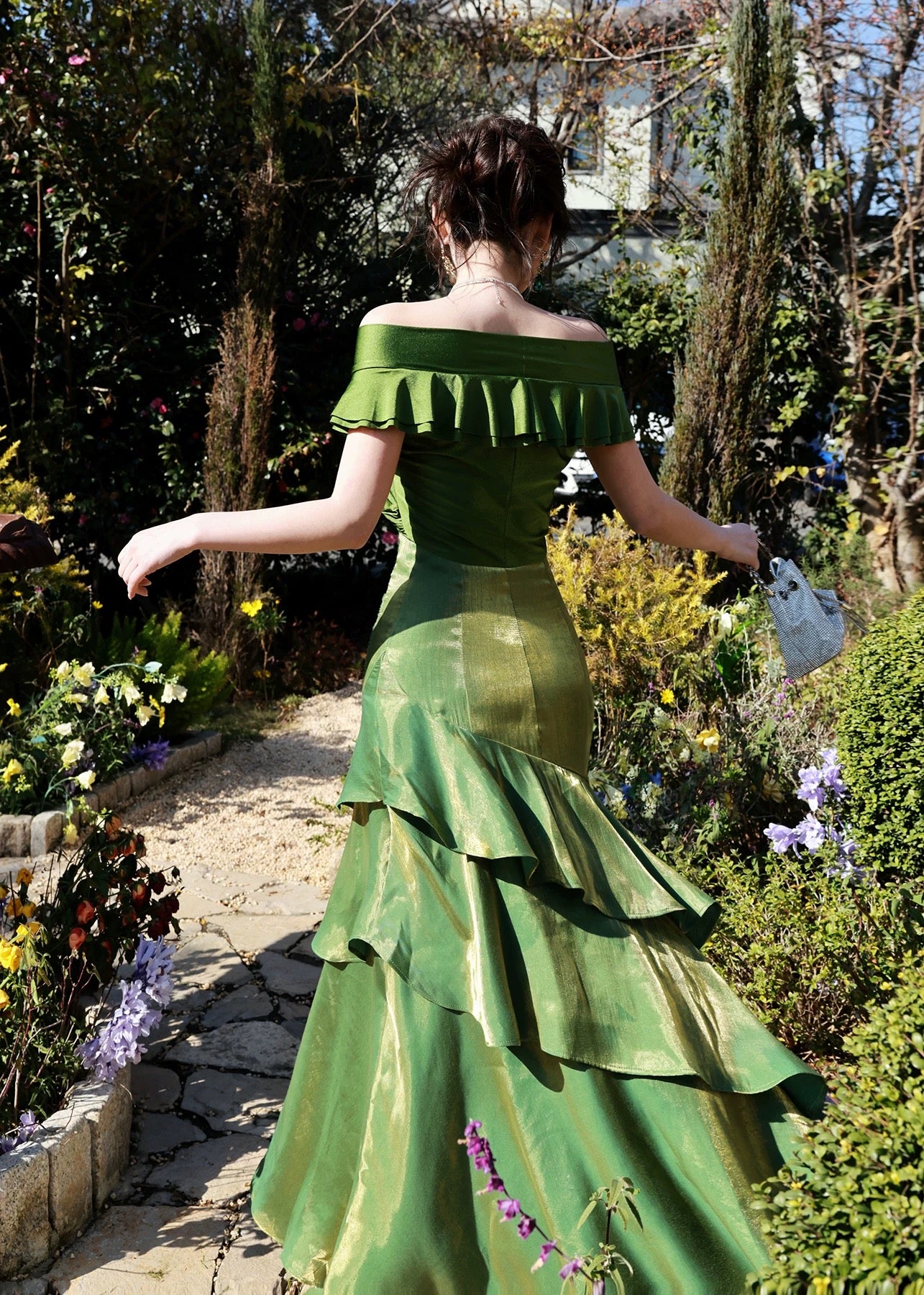 Modest Mermaid Off The Shoulder Dark Green With Short Sleeves Long Formal Gowns Prom Dresses N2067