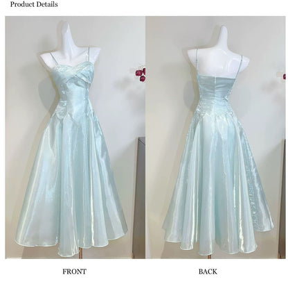 Simple A Line Spaghetti Straps Light Green Satin Inspiration Long Wedding Party Guest Dresses N2071
