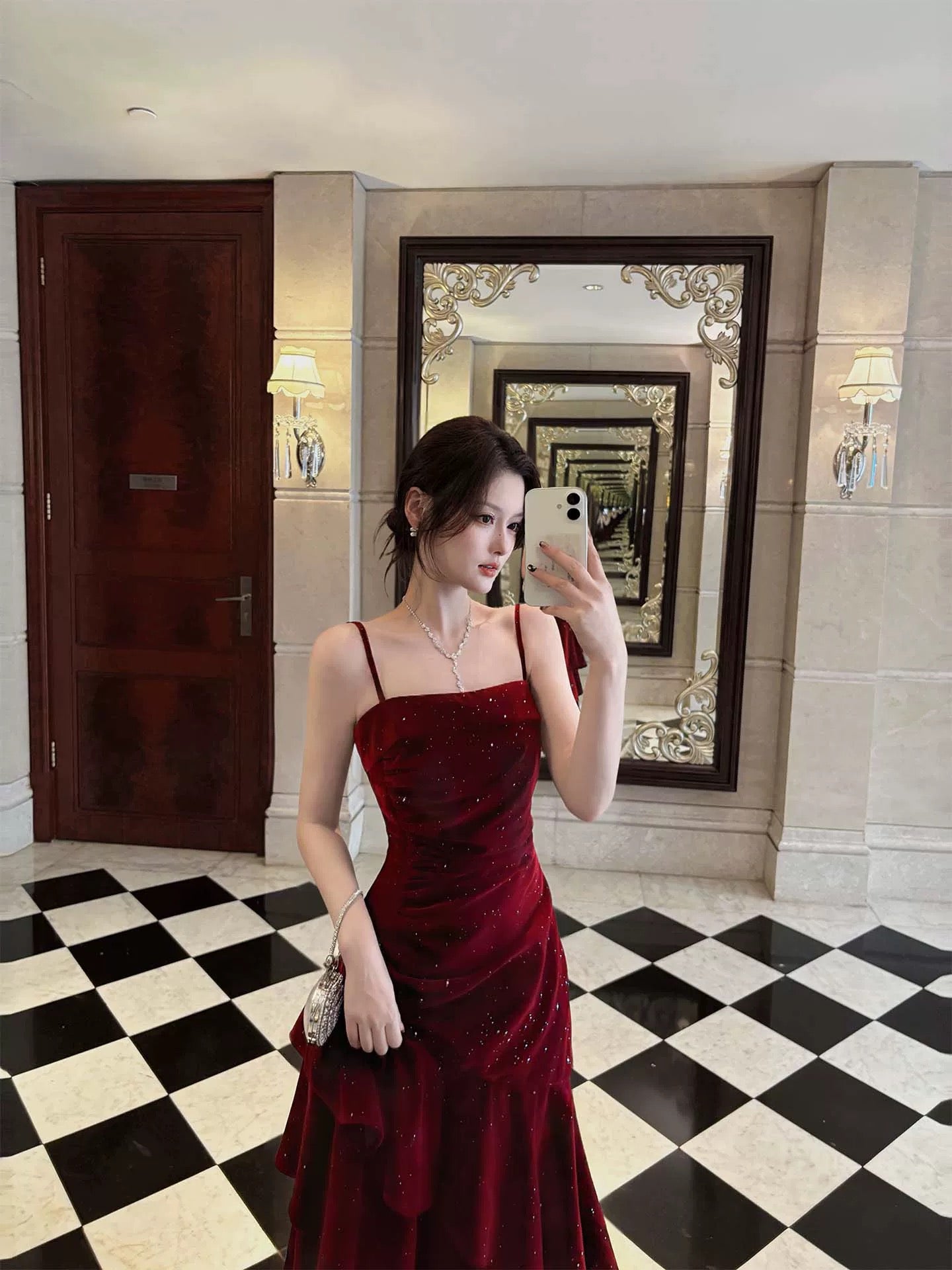 Modest French Style Mermaid Spaghetti Straps Burgundy Fashion Women Long Formal Outfits Prom Dresses N2077