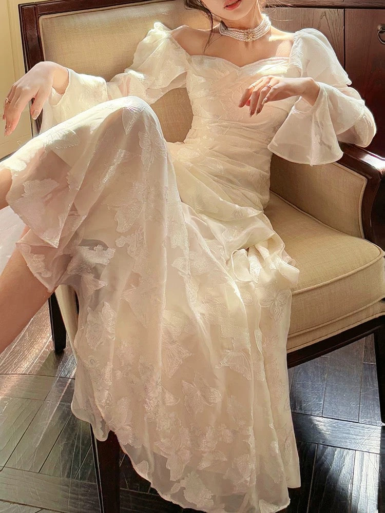 Simple Mermaid Off The Shoulder White Lace Inspiration Long Sleeves Wedding Party Guest Dresses N2079