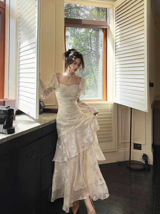 Simple Mermaid Off The Shoulder White Lace Inspiration Long Sleeves Wedding Party Guest Dresses N2079