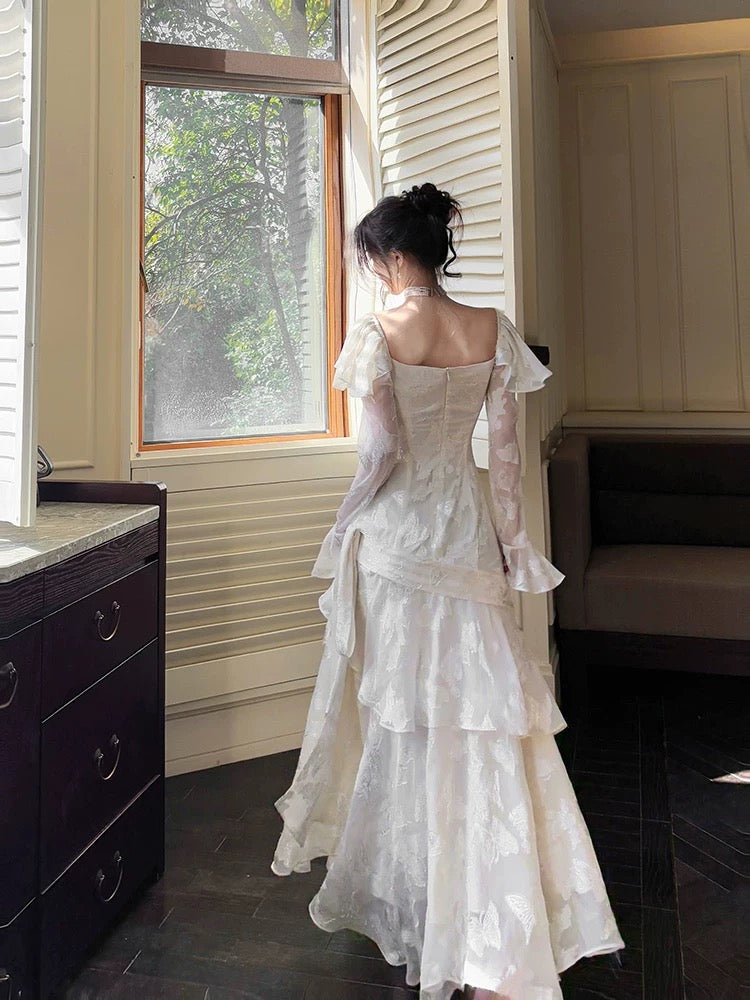 Simple Mermaid Off The Shoulder White Lace Inspiration Long Sleeves Wedding Party Guest Dresses N2079