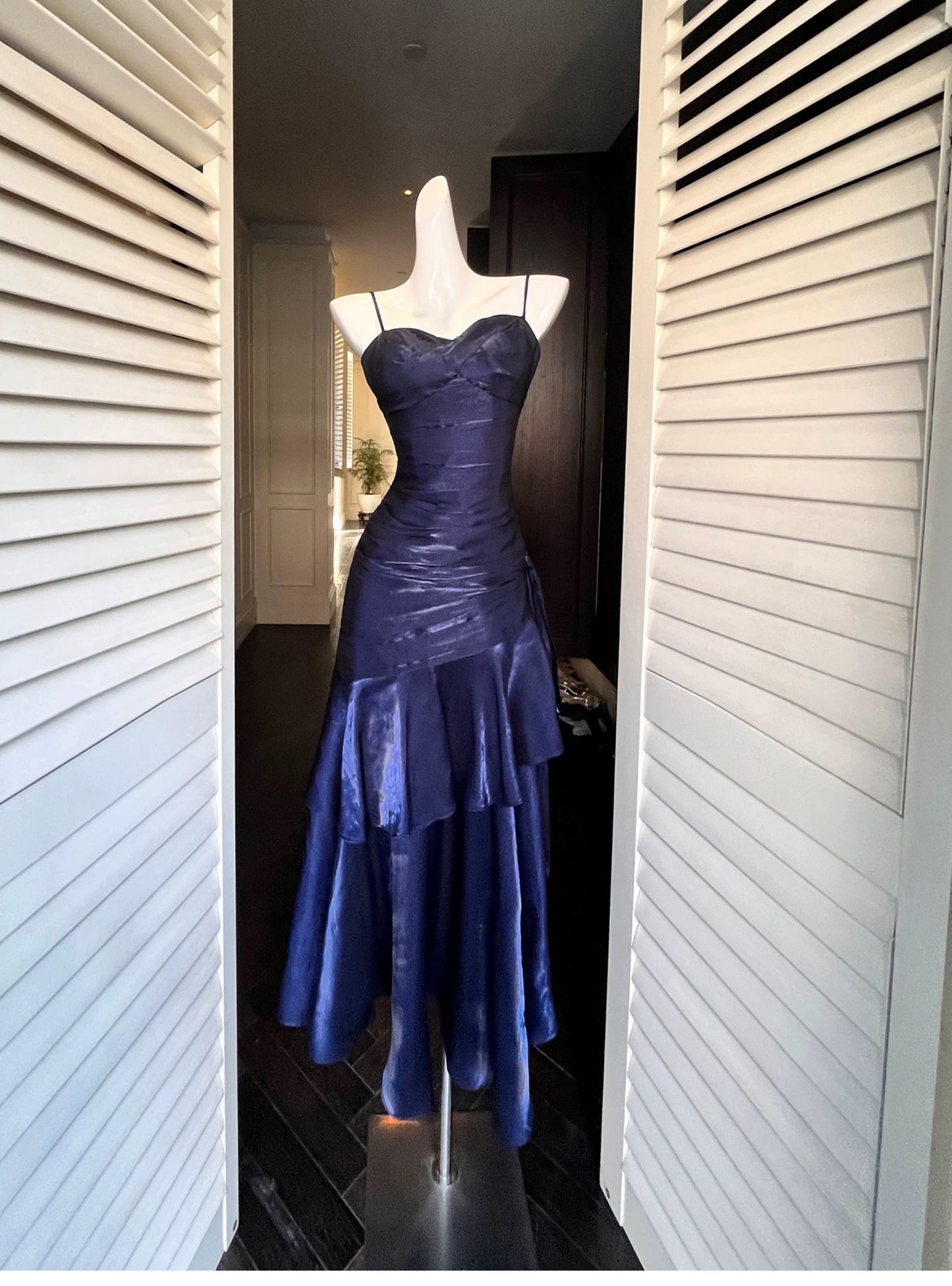 Simple Mermaid Spaghetti Straps Royal Blue Satin Inspiration Long Wedding Party Prom Guest Dresses N2080