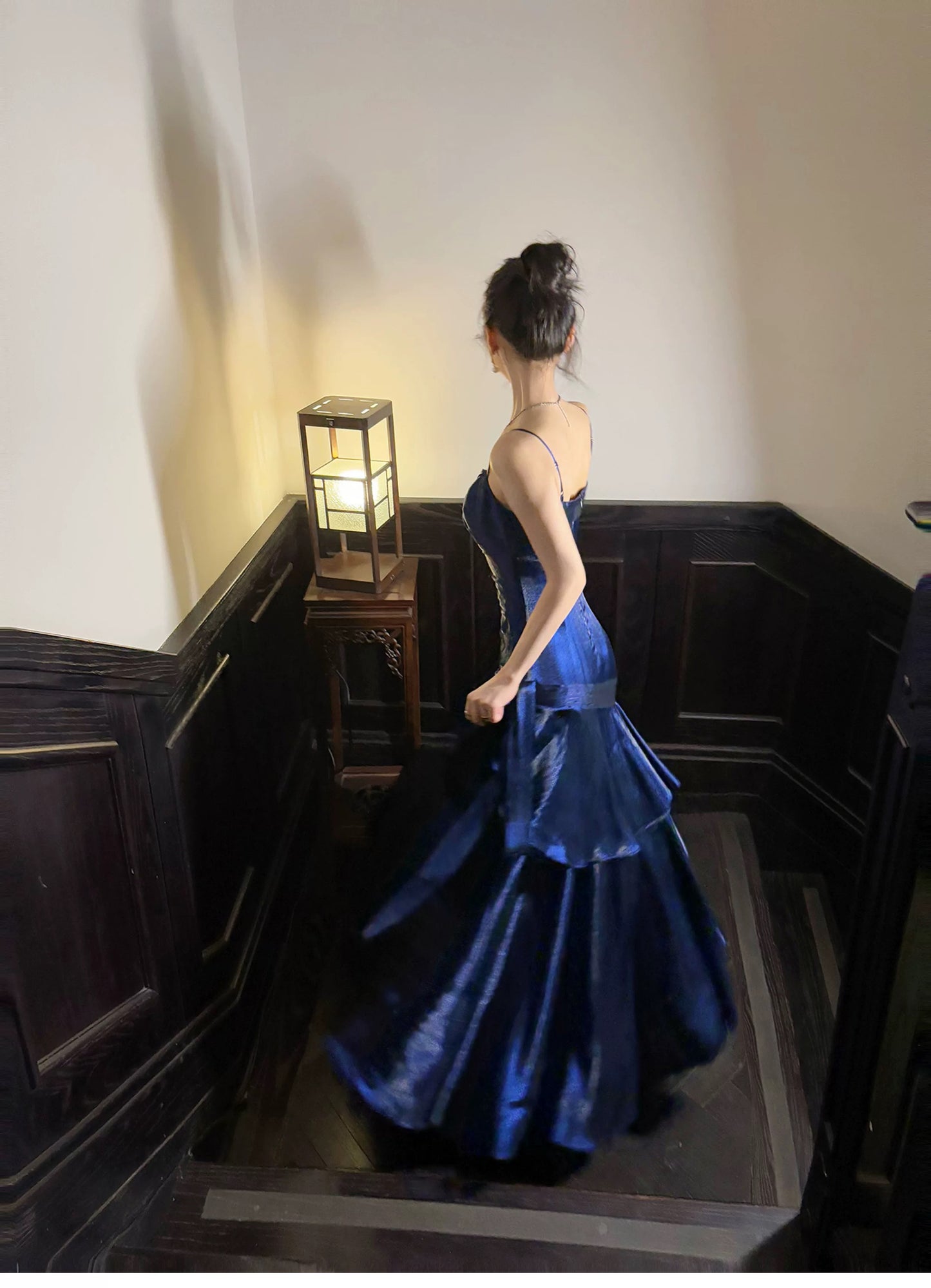 Simple Mermaid Spaghetti Straps Royal Blue Satin Inspiration Long Wedding Party Prom Guest Dresses N2080