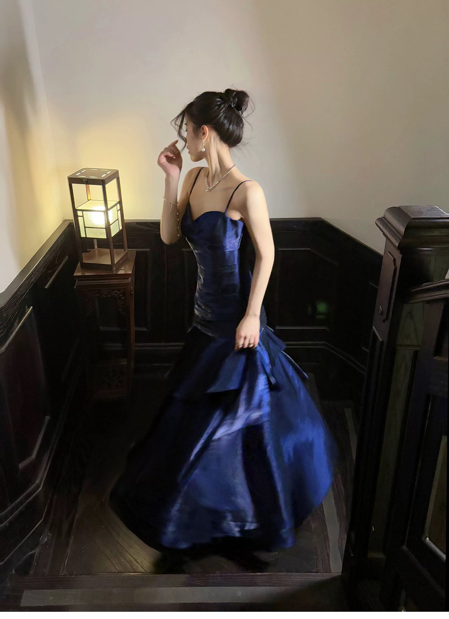Simple Mermaid Spaghetti Straps Royal Blue Satin Inspiration Long Wedding Party Prom Guest Dresses N2080