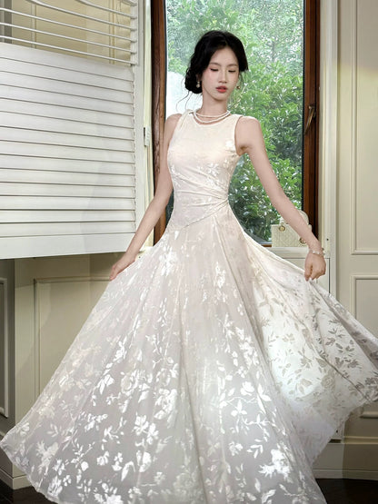 Simple A line Scoop White Lace Inspiration Long Wedding Party Prom Guest Dresses N2085