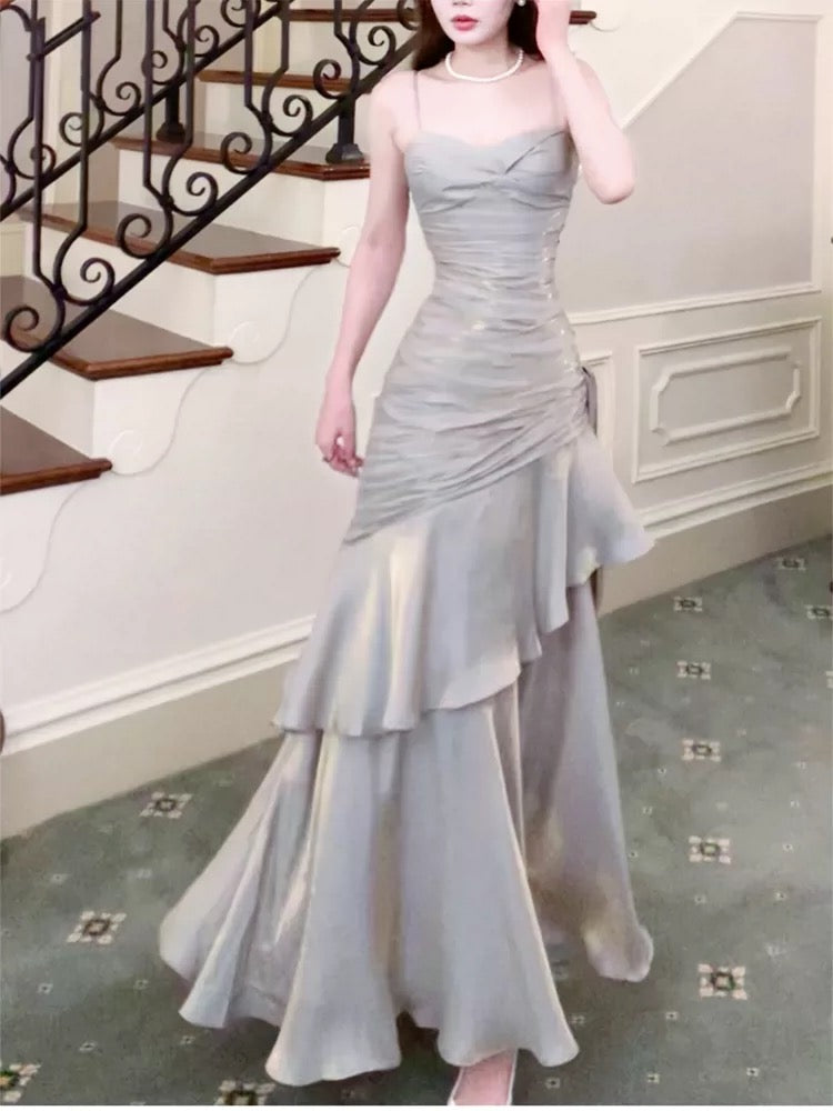 Simple Mermaid Spaghetti Straps Satin Inspiration Long Wedding Party Prom Guest Dresses N2091