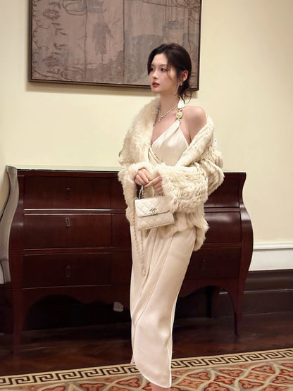 Simple Sheath Halter Tea Length Inspiration Slit Wedding Party Prom Guest Dresses N2103