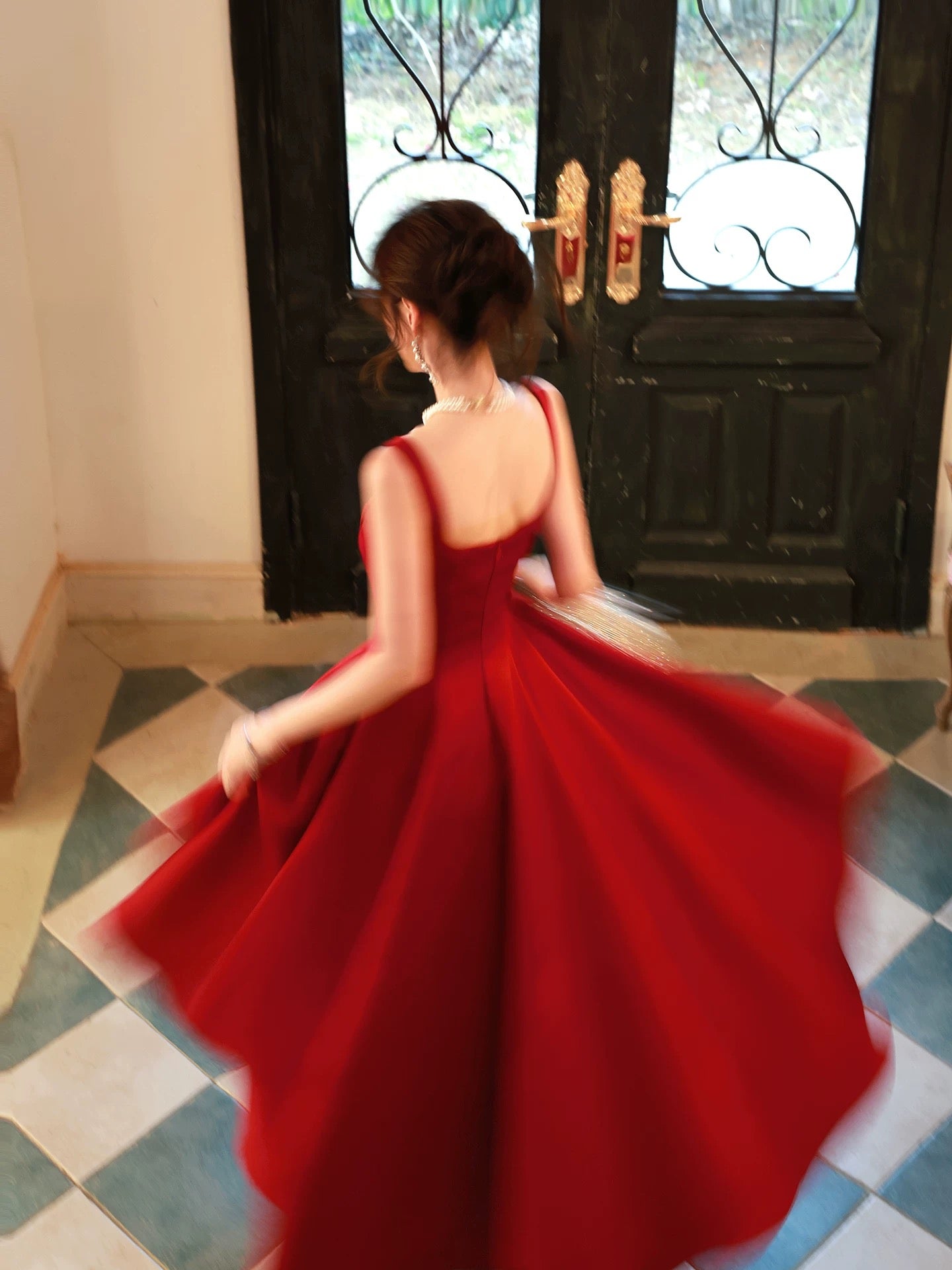 Simple A line Square Neck Satin Burgundy Inspiration Long Wedding Party Prom Guest Dresses N2105