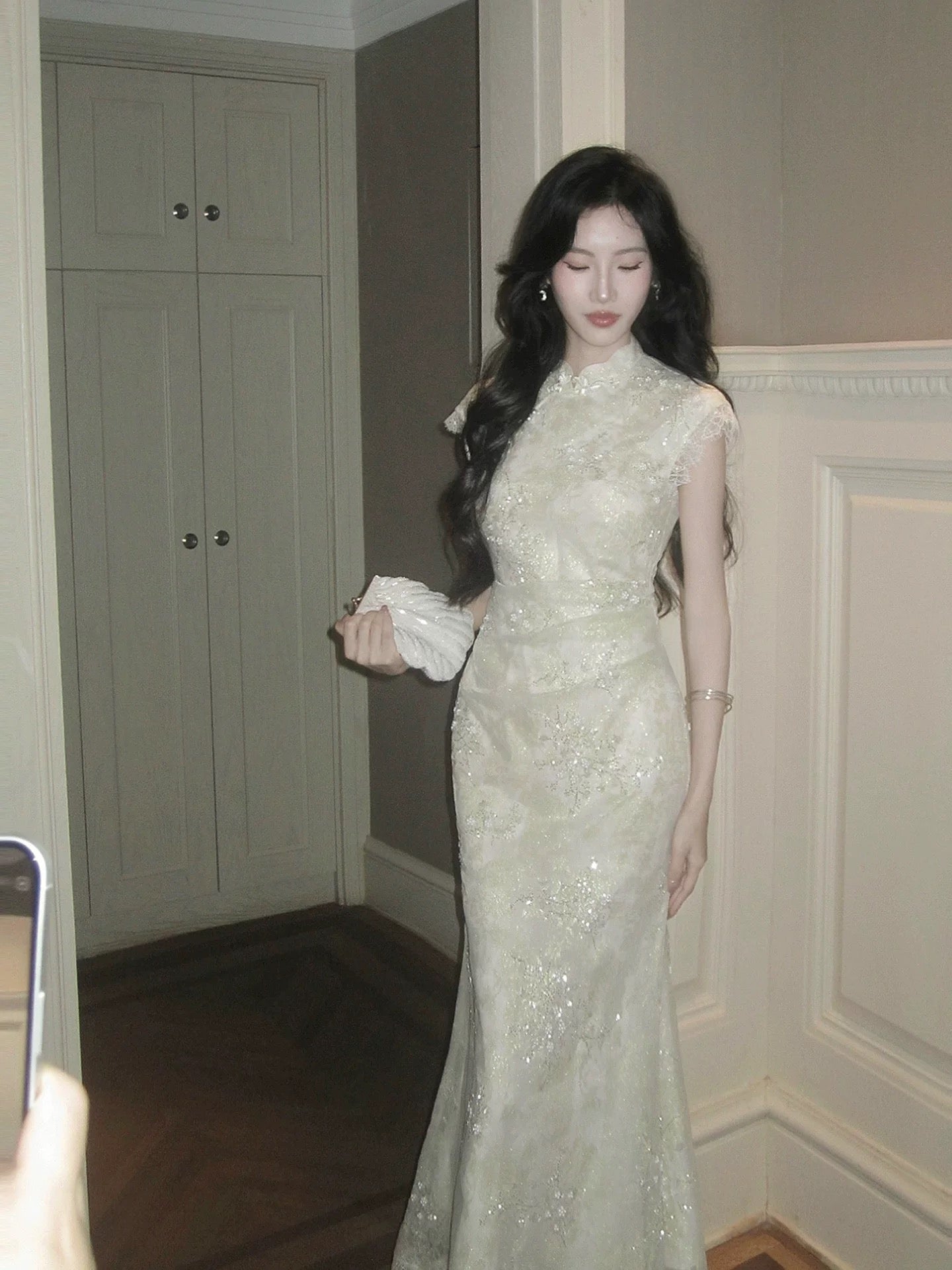 Simple Mermaid High Neck Lace Floor Length Inspiration Wedding Party Prom Guest Dresses N2108