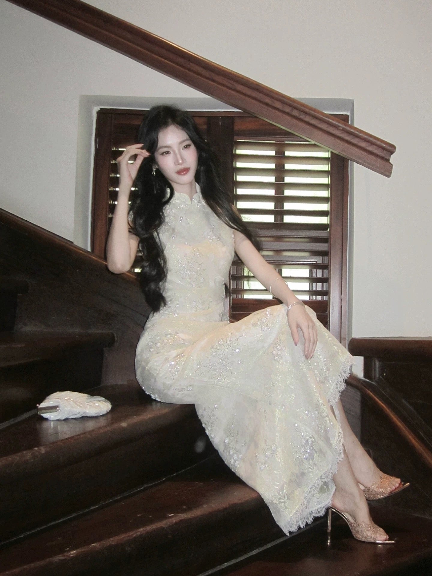 Simple Mermaid High Neck Lace Floor Length Inspiration Wedding Party Prom Guest Dresses N2108