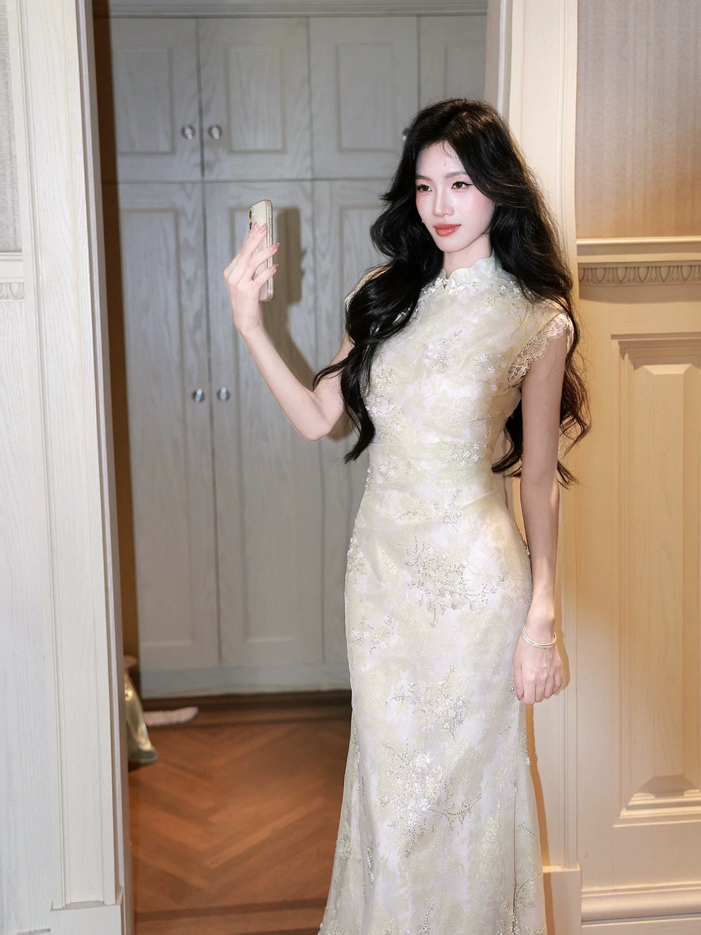 Simple Mermaid High Neck Lace Floor Length Inspiration Wedding Party Prom Guest Dresses N2108