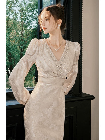 Simple Mermaid V Neck Satin Floor Length Inspiration Wedding Party Prom Guest Dresses N2109