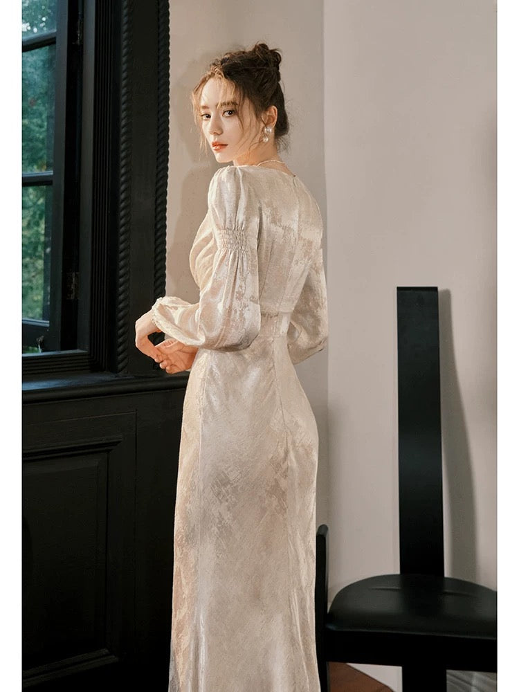 Simple Mermaid V Neck Satin Floor Length Inspiration Wedding Party Prom Guest Dresses N2109