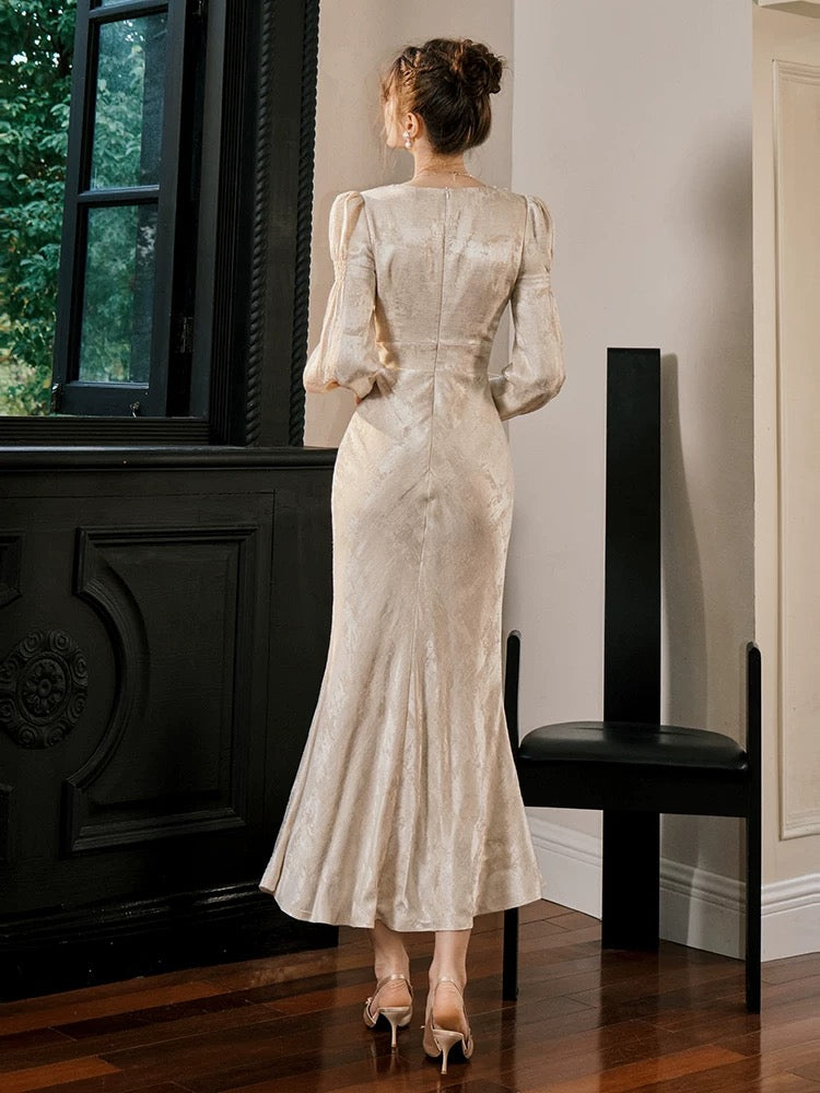 Simple Mermaid V Neck Satin Floor Length Inspiration Wedding Party Prom Guest Dresses N2109