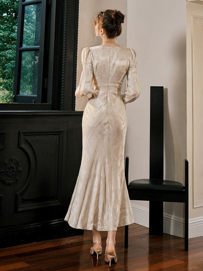Simple Mermaid V Neck Satin Floor Length Inspiration Wedding Party Prom Guest Dresses N2109
