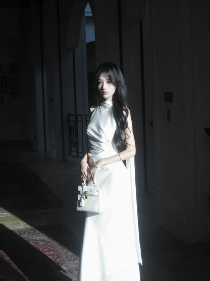 Chic Sheath High Neck Satin Inspiration Spring Wedding Party Guest Dresses N2188
