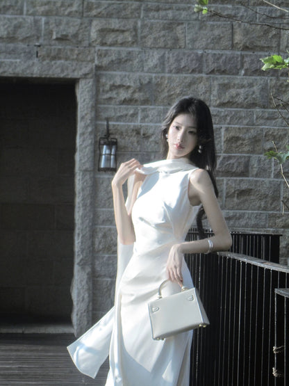 Chic Sheath High Neck Satin Inspiration Spring Wedding Party Guest Dresses N2188