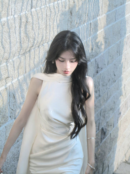 Chic Sheath High Neck Satin Inspiration Spring Wedding Party Guest Dresses N2188