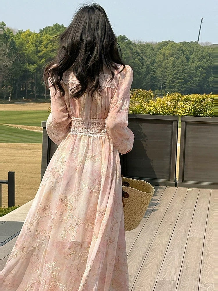 Chic A Line V Neck Pink Chiffon Spring Summer Garden Inspiration Wedding Party Guest Dresses N2196