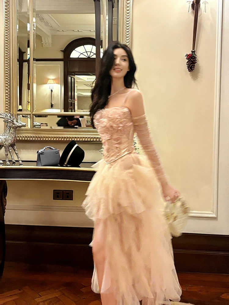 Cute A Line Pink Tulle Spring Summer Garden Inspiration Wedding Party Guest Dresses N2197