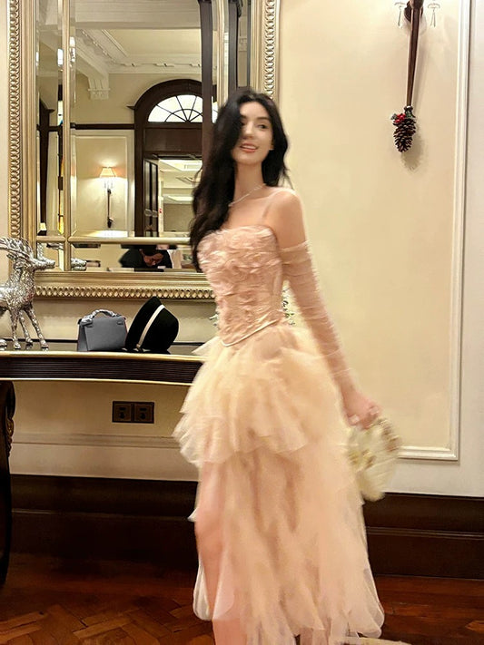 Cute A Line Pink Tulle Spring Summer Garden Inspiration Wedding Party Guest Dresses N2197