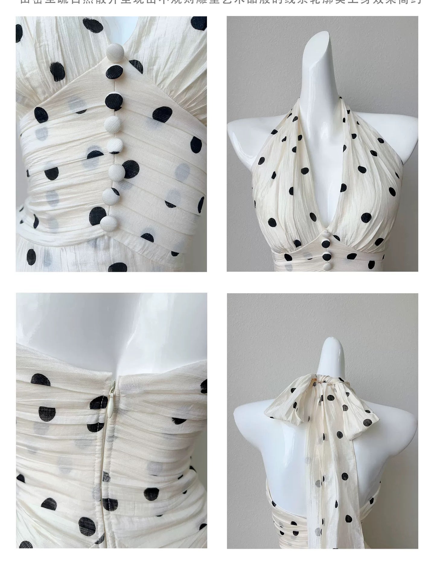 Beautiful A Line Halter Black Polka Dots Summer Formal Long For Women Girls Teens Prom Dresses N2203