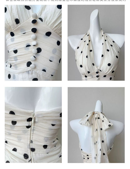 Beautiful A Line Halter Black Polka Dots Summer Formal Long For Women Girls Teens Prom Dresses N2203