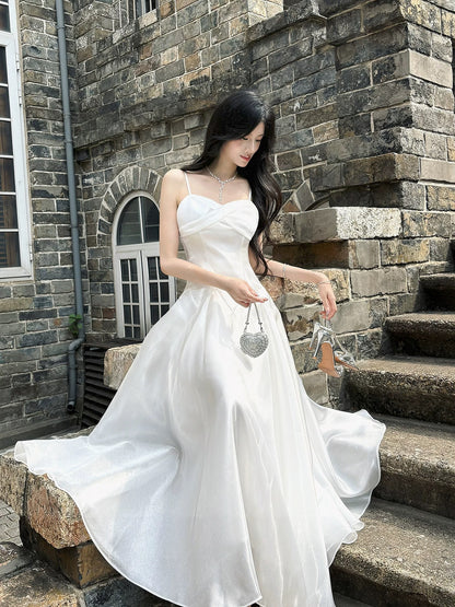 Cute A Line Spaghetti Straps Ivory Long Beach Spring Summer Garden Inspiration Wedding Party Guest Dresses N2205