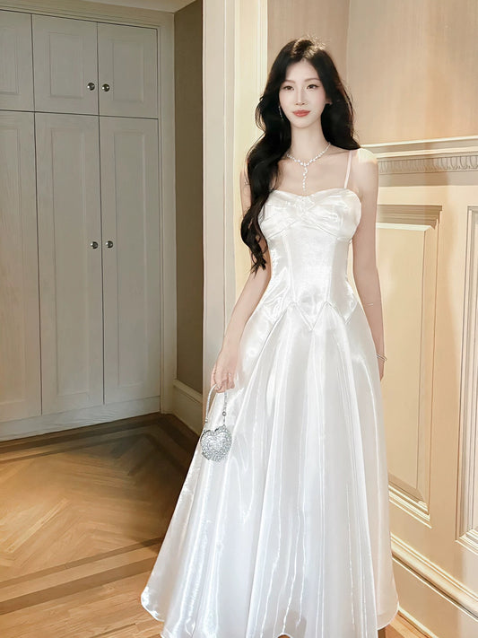 Cute A Line Spaghetti Straps Ivory Long Beach Spring Summer Garden Inspiration Wedding Party Guest Dresses N2205