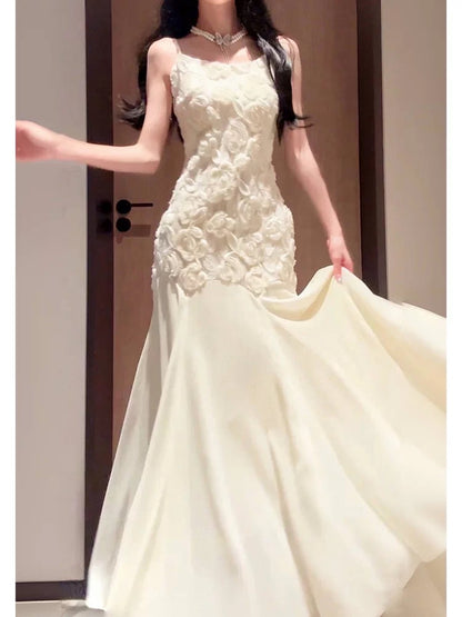 Cute Mermaid Spaghetti Straps Ivory Long Beach Spring Summer Garden Inspiration Wedding Party Guest Dresses N2206