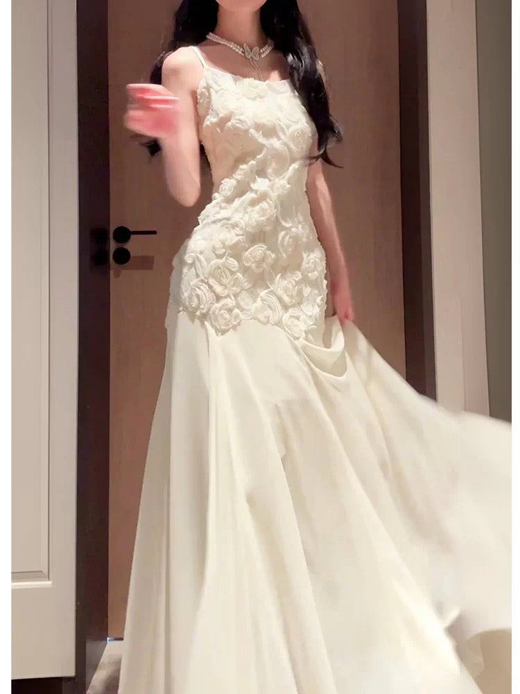 Cute Mermaid Spaghetti Straps Ivory Long Beach Spring Summer Garden Inspiration Wedding Party Guest Dresses N2206