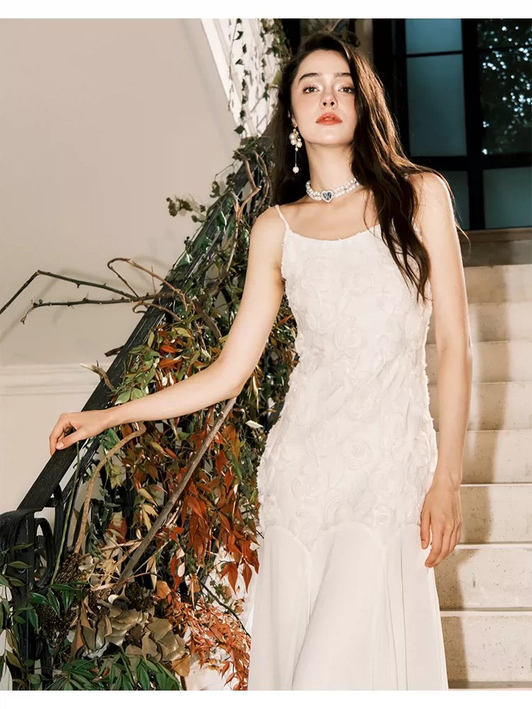 Cute Mermaid Spaghetti Straps Ivory Long Beach Spring Summer Garden Inspiration Wedding Party Guest Dresses N2206
