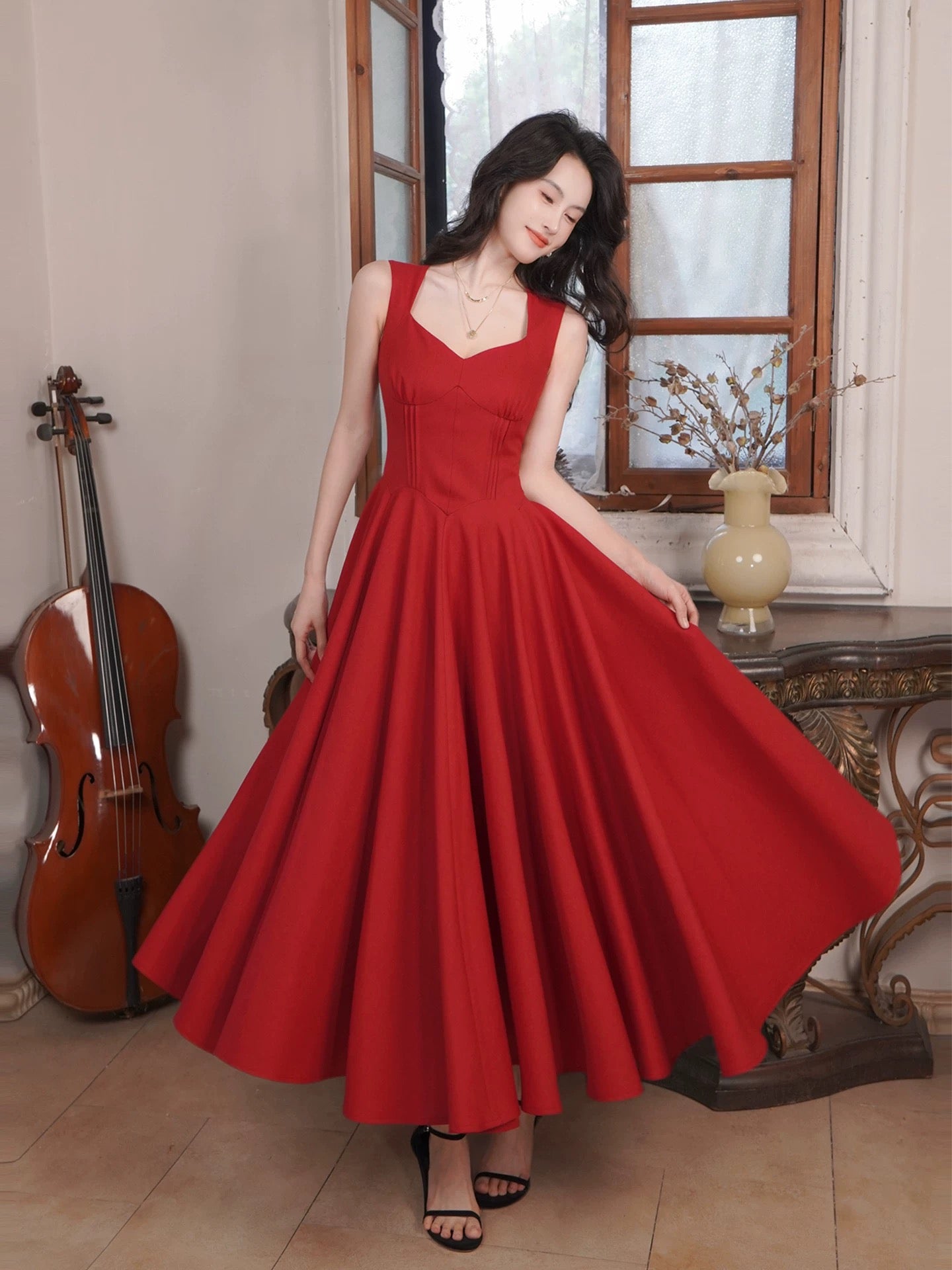 Simple A Line Spaghetti Strap Red Summer Formal For Women Girls Teens Prom Dresses N2209