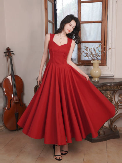 Simple A Line Spaghetti Strap Red Summer Formal For Women Girls Teens Prom Dresses N2209