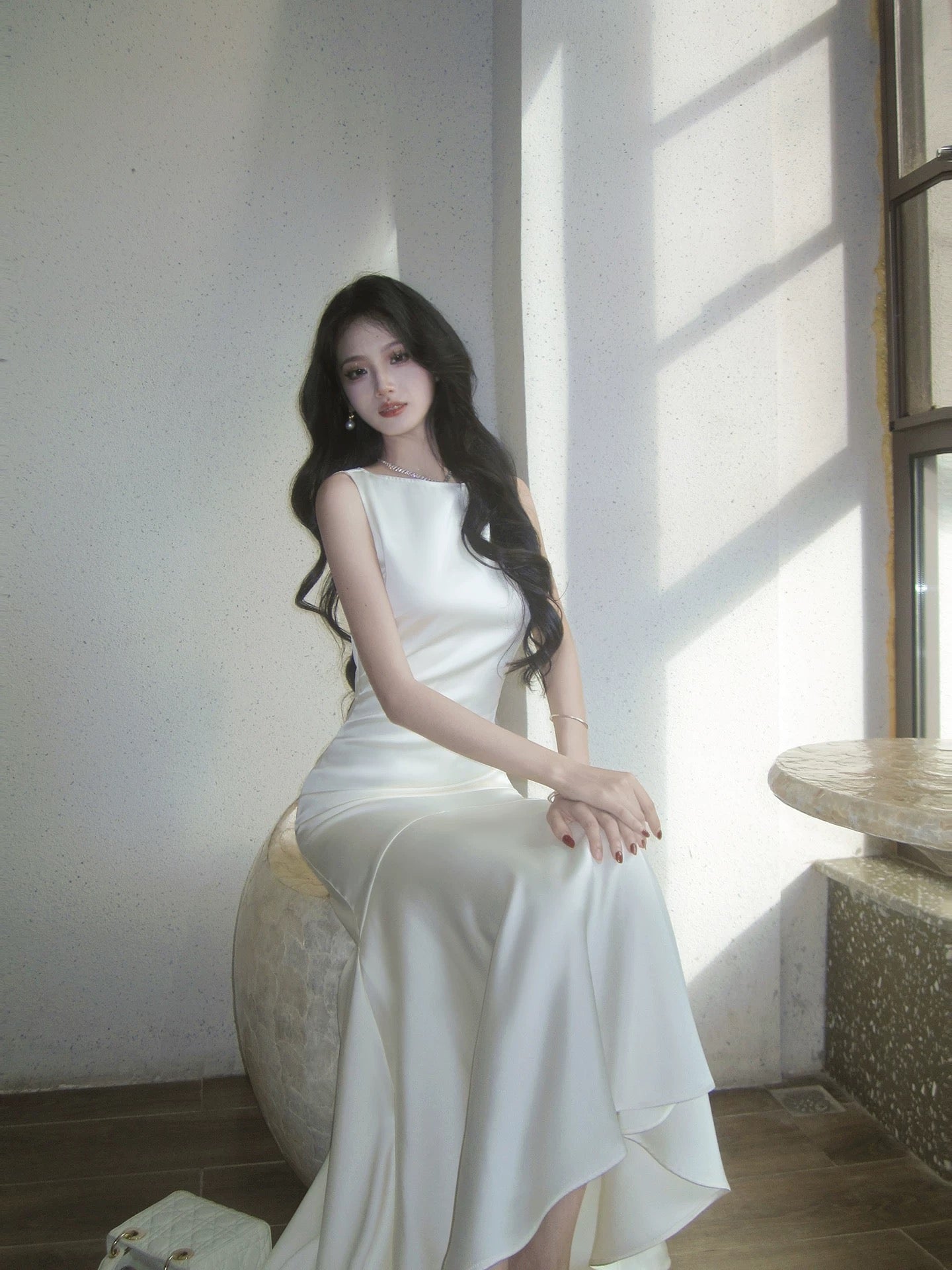 Simple Mermaid Scoop Ivory Long Beach Spring Summer Garden Inspiration Wedding Party Guest Dresses N2210