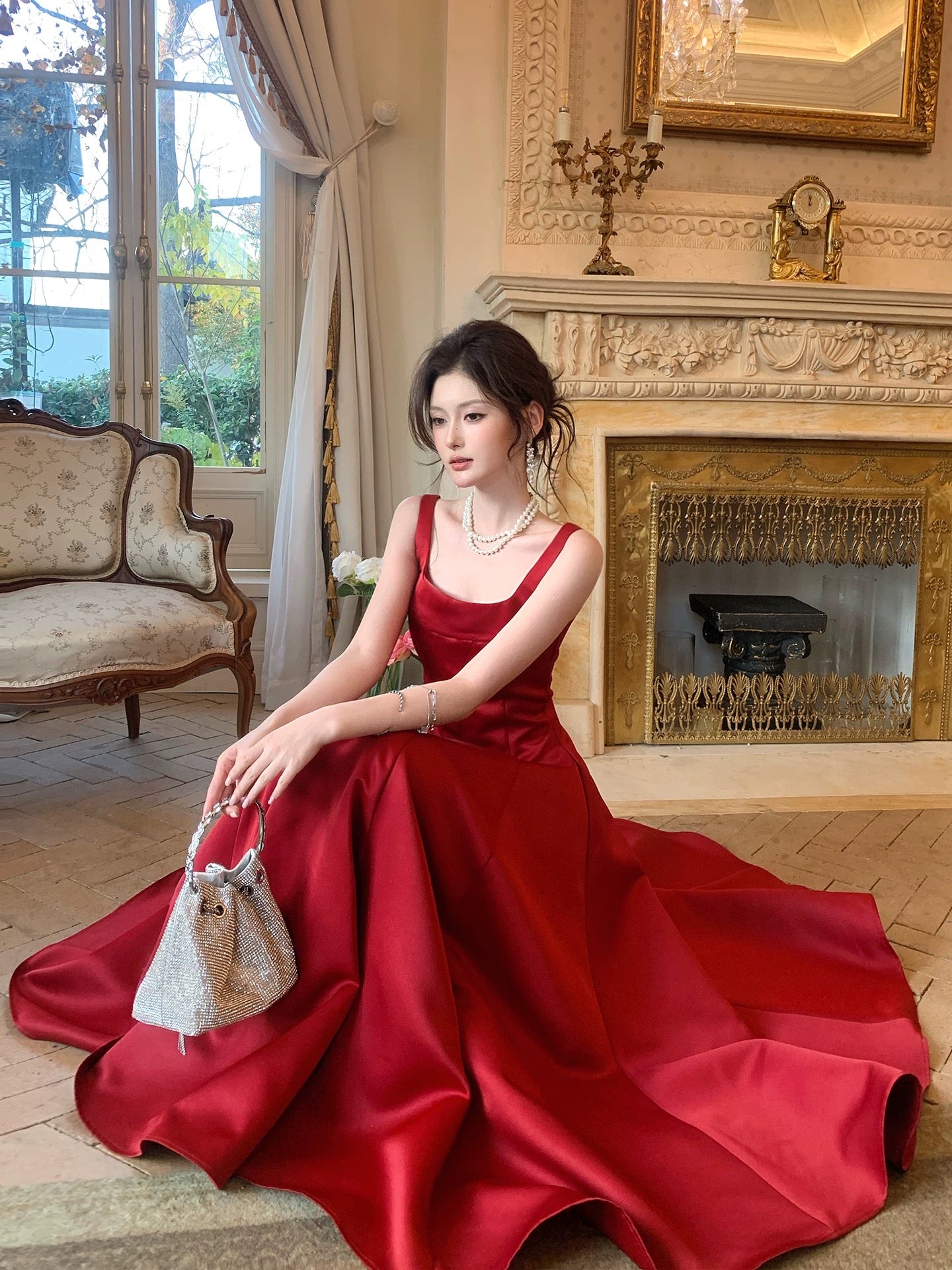 Simple A Line Square Neck Red Satin Summer Formal For Women Girls Teens Prom Dresses N2211